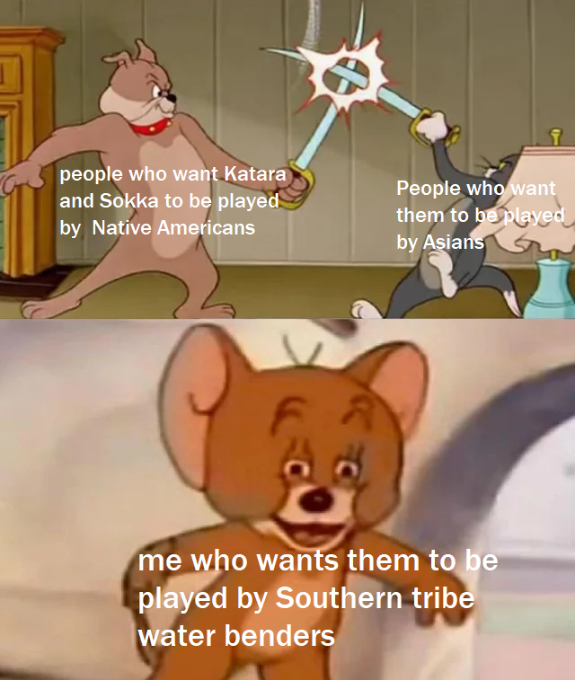 worst she can say is no meme - people who want Katara and Sokka to be played by Native Americans People who want them to be played by Asians me who wants them to be played by Southern tribe water benders