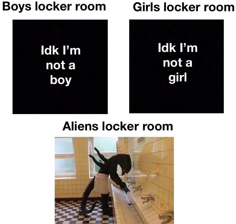 presentation - Boys locker room Girls locker room Idk lm not a boy Idk I'm not a girl Aliens locker room