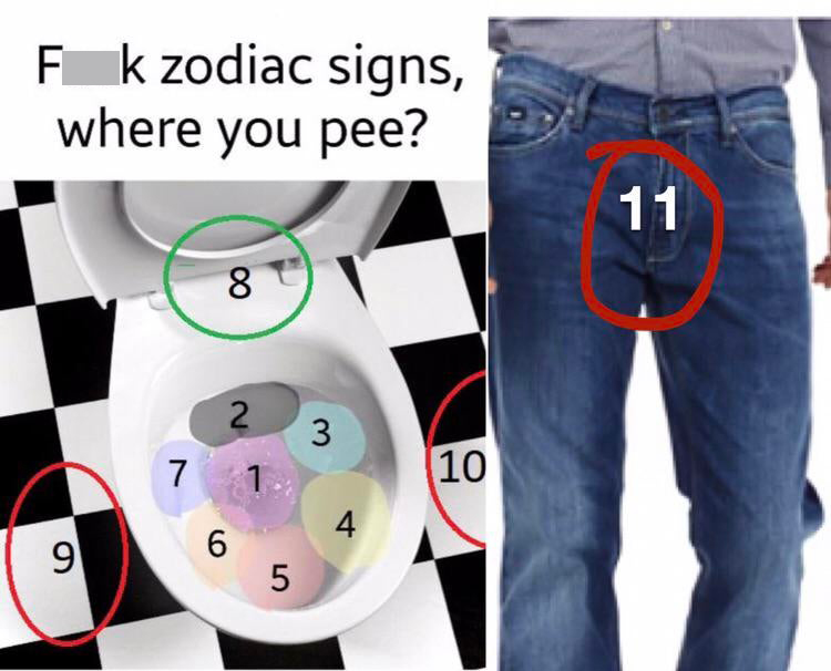 jeans - F k zodiac signs, where you pee? 11 8 N 3 7 1 10 4 9 6 5
