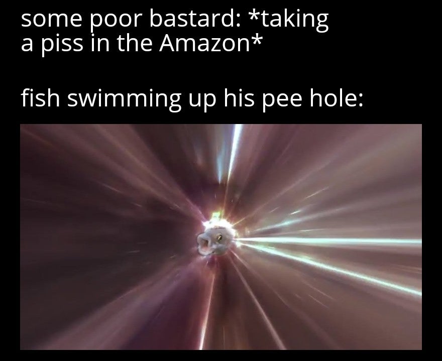 light - some poor bastard taking a piss in the Amazon fish swimming up his pee hole
