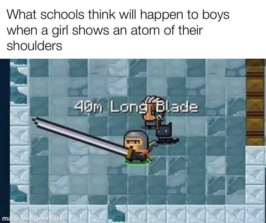 its huge anime - What schools think will happen to boys when a girl shows an atom of their shoulders 49m Long Blade made with mematic