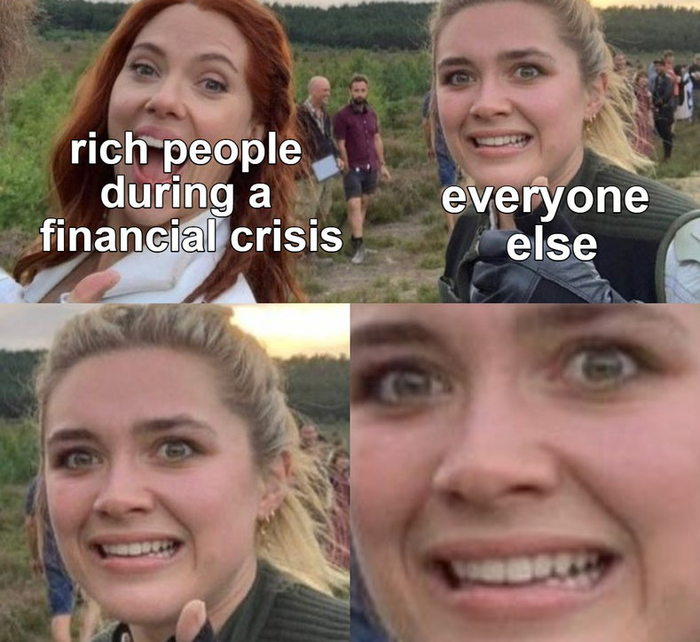 smile - rich people during a financial crisis everyone else