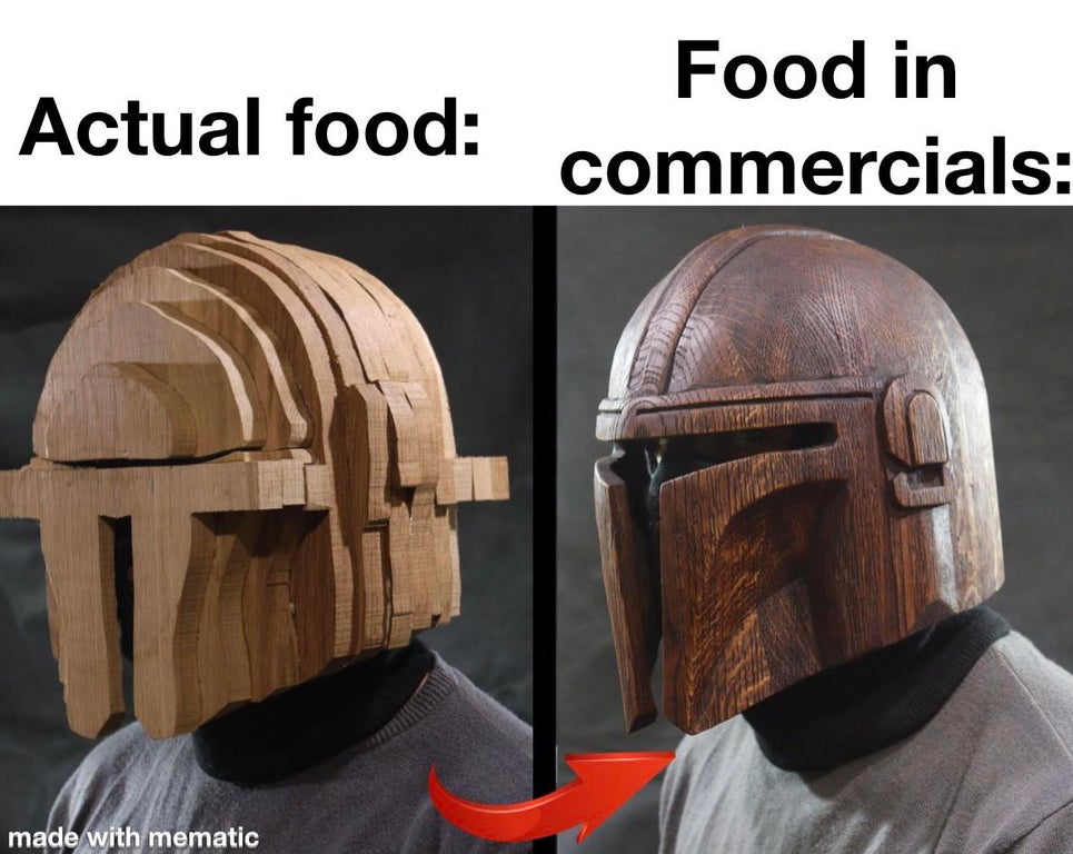 helmet - Actual food Food in commercials made with mematic