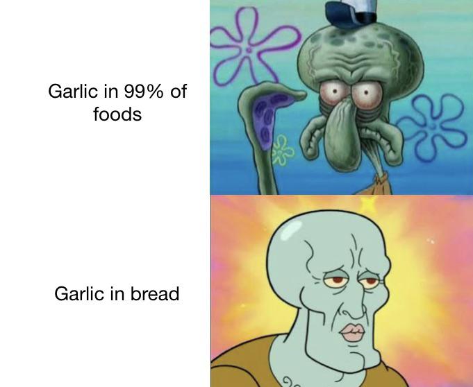 cartoon close up - Garlic in 99% of foods Garlic in bread 2