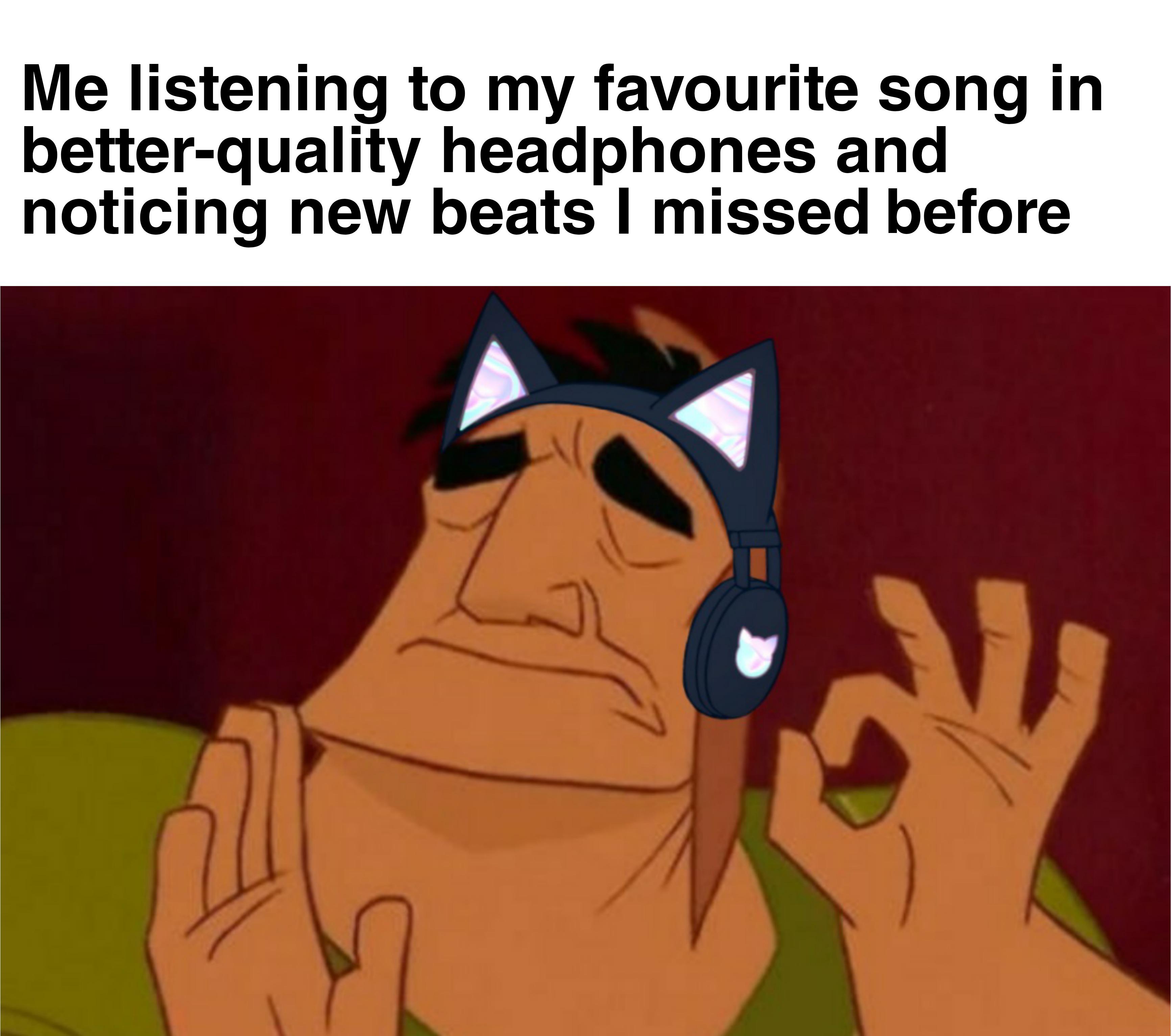 pacha meme - Me listening to my favourite song in betterquality headphones and noticing new beats I missed before