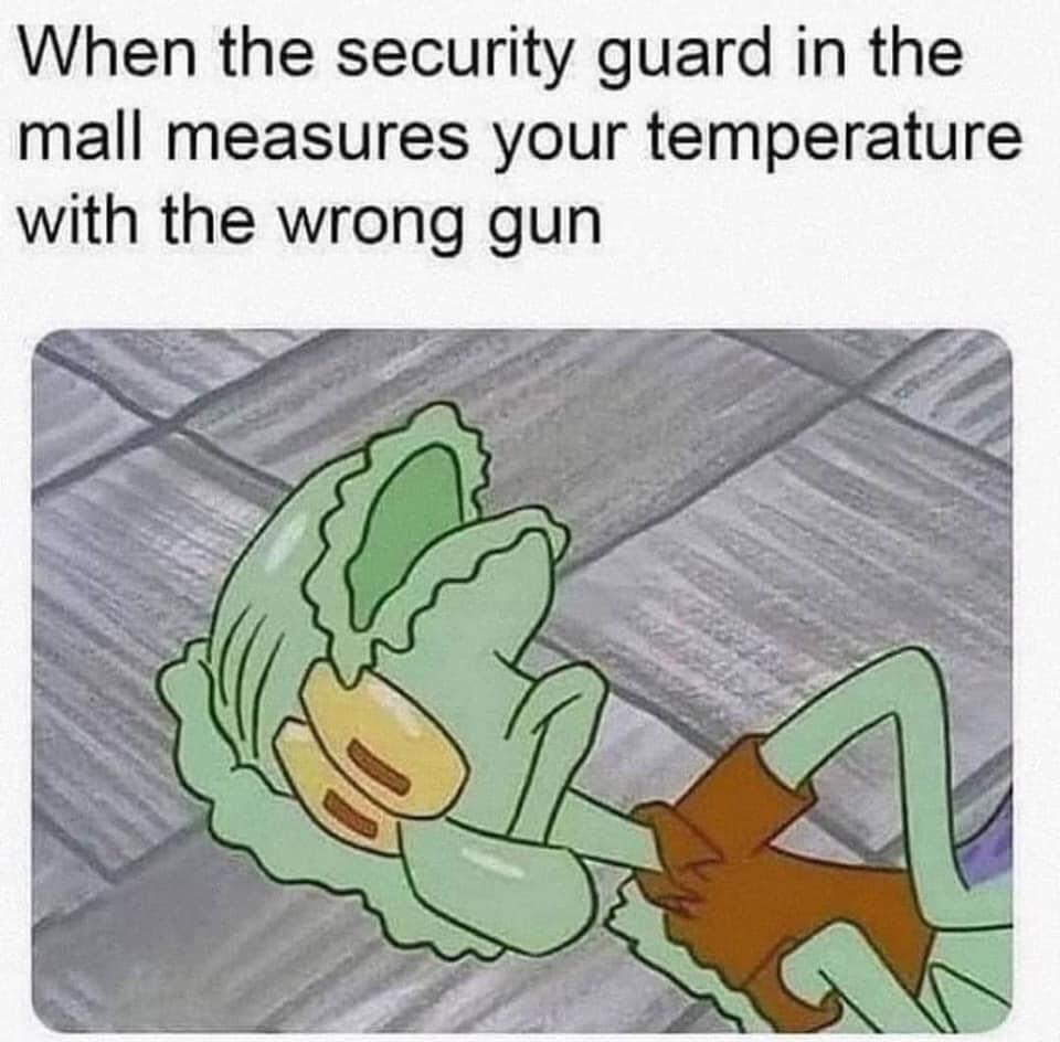 dank memes - they measure your temperature with the wrong gun - When the security guard in the mall measures your temperature with the wrong gun