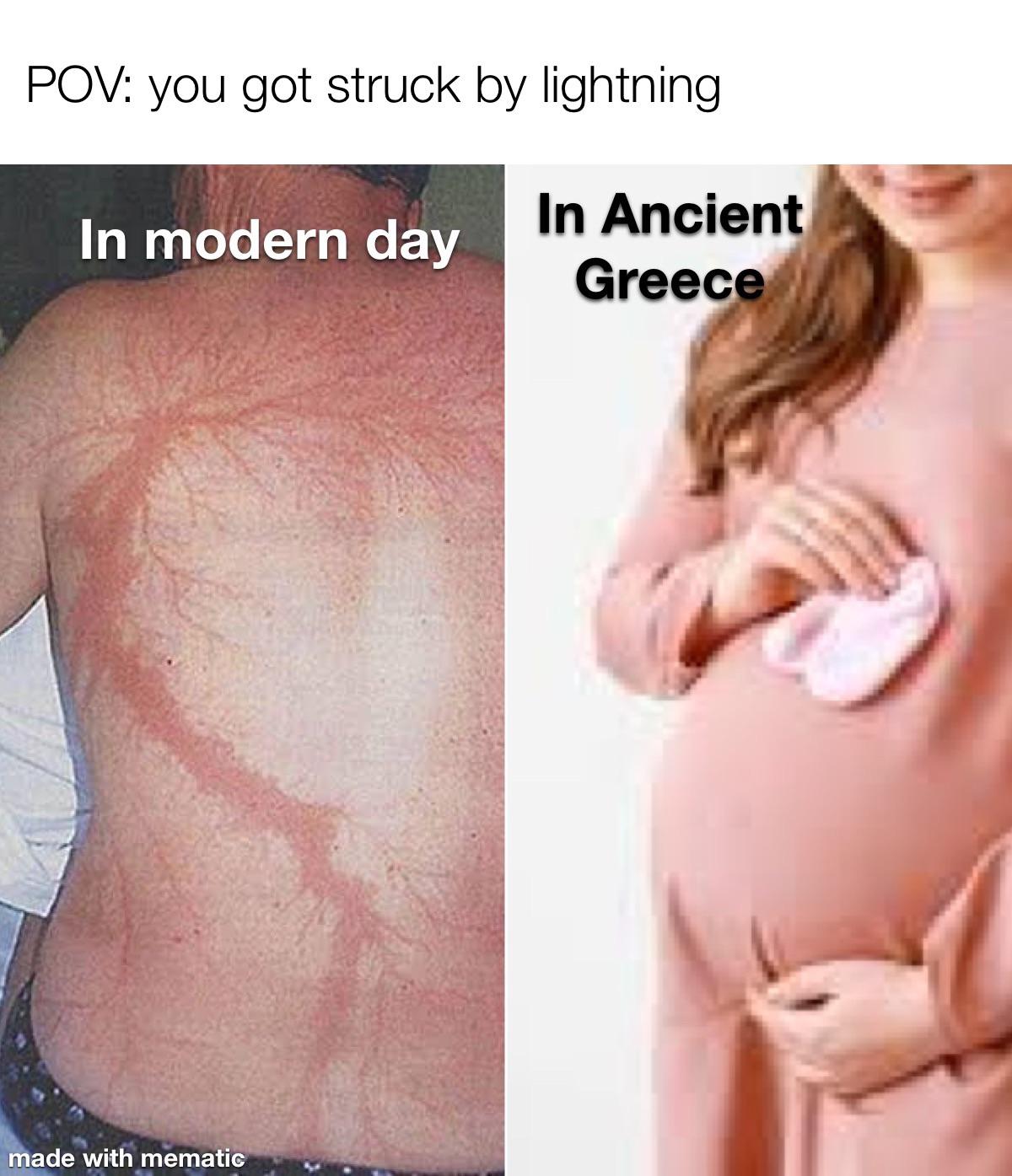 pregnant woman background - Pov you got struck by lightning In modern day In Ancient Greece made with mematic