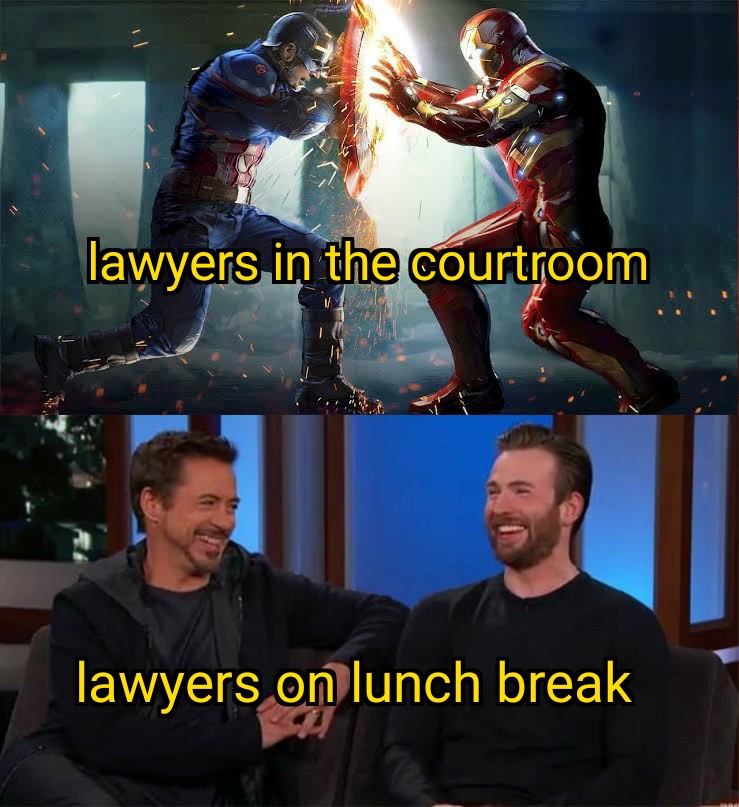 dank memes - photo caption - lawyers in the courtroom lawyers on lunch break