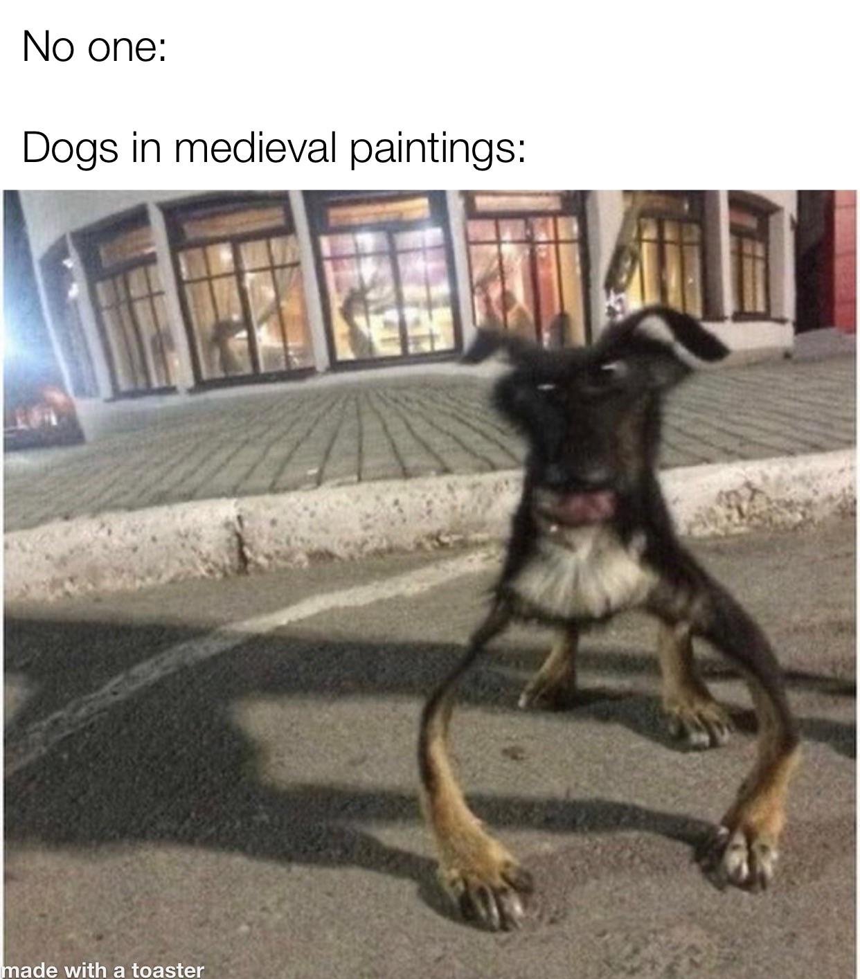dog panorama meme - No one Dogs in medieval paintings made with a toaster