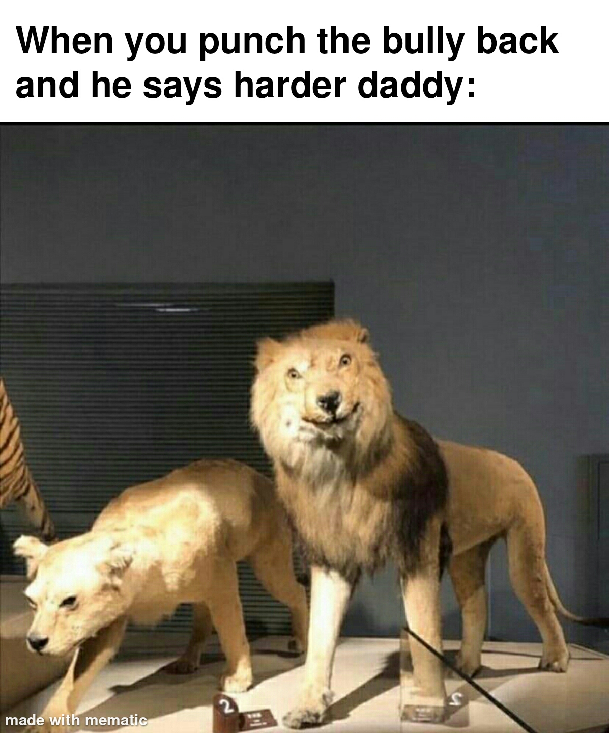 you bite your prey and it says harder daddy - When you punch the bully back and he says harder daddy made with mematic