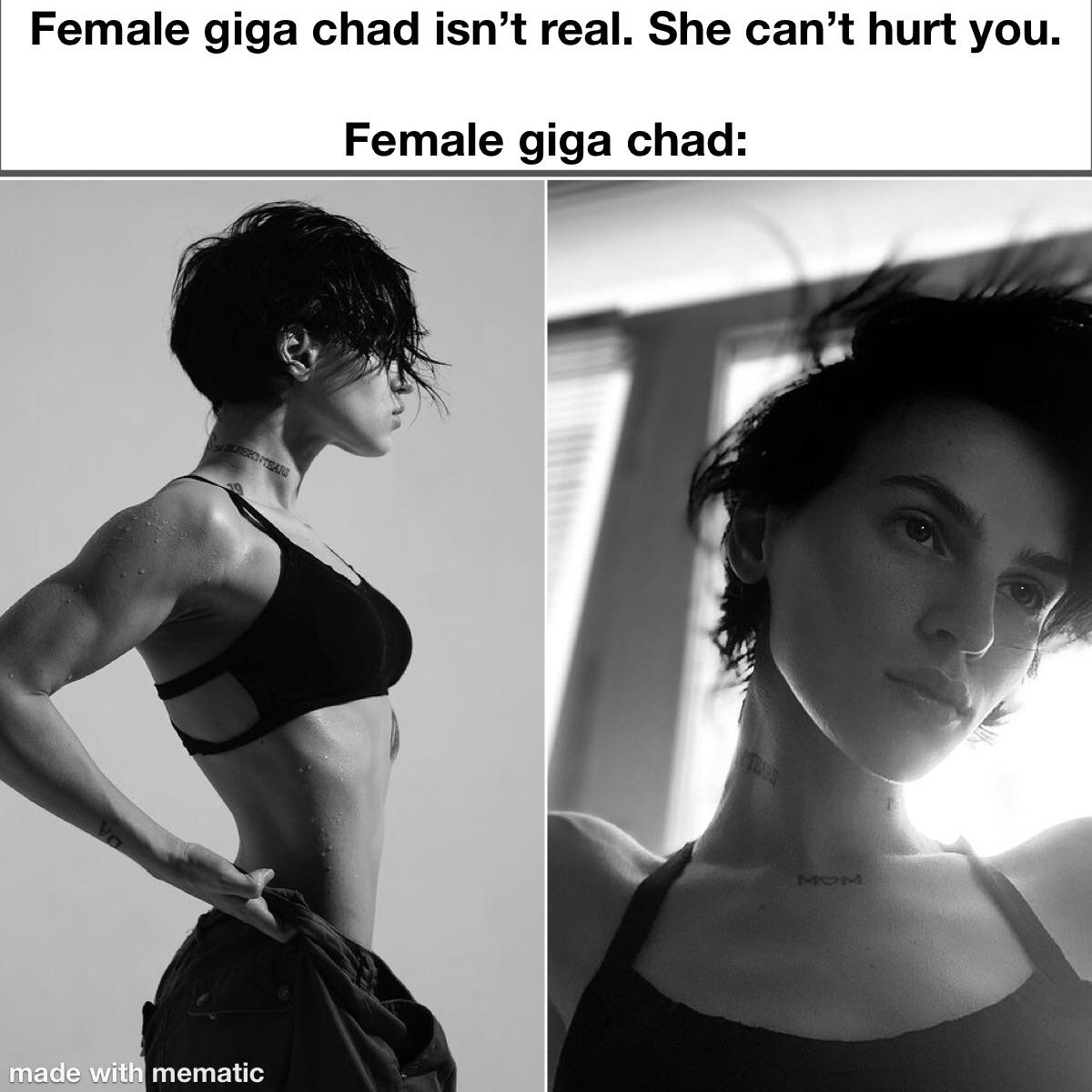Female giga chad isn't real. She can't hurt you. Female giga chad Spotsar made with mematic