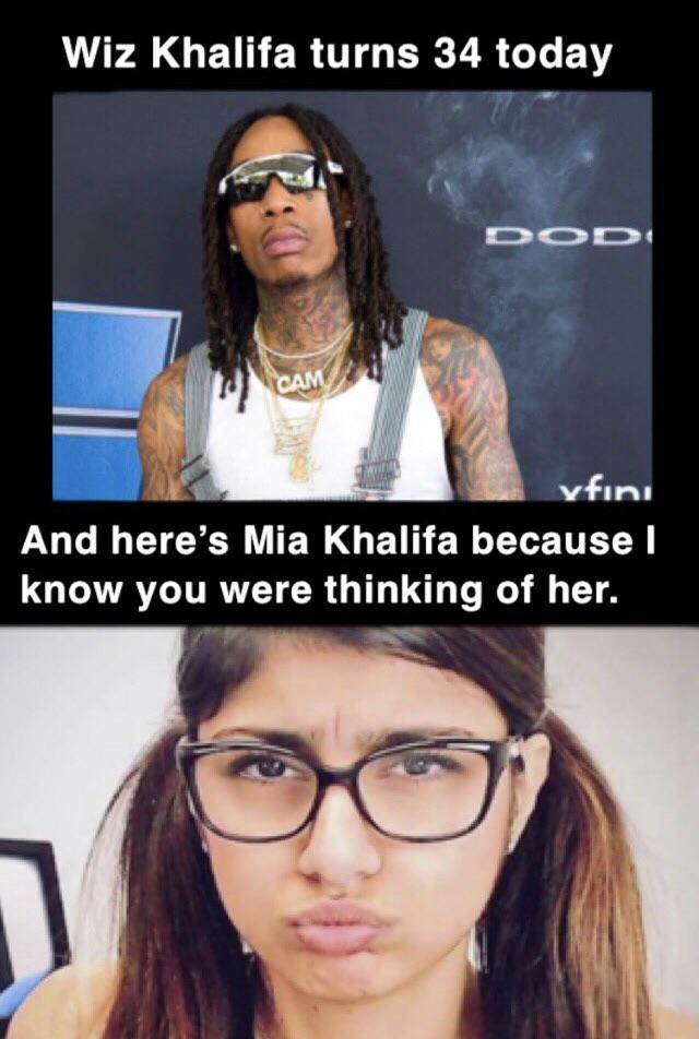 glasses - Wiz Khalifa turns 34 today Dod Cam yfini And here's Mia Khalifa because I know you were thinking of her. 1