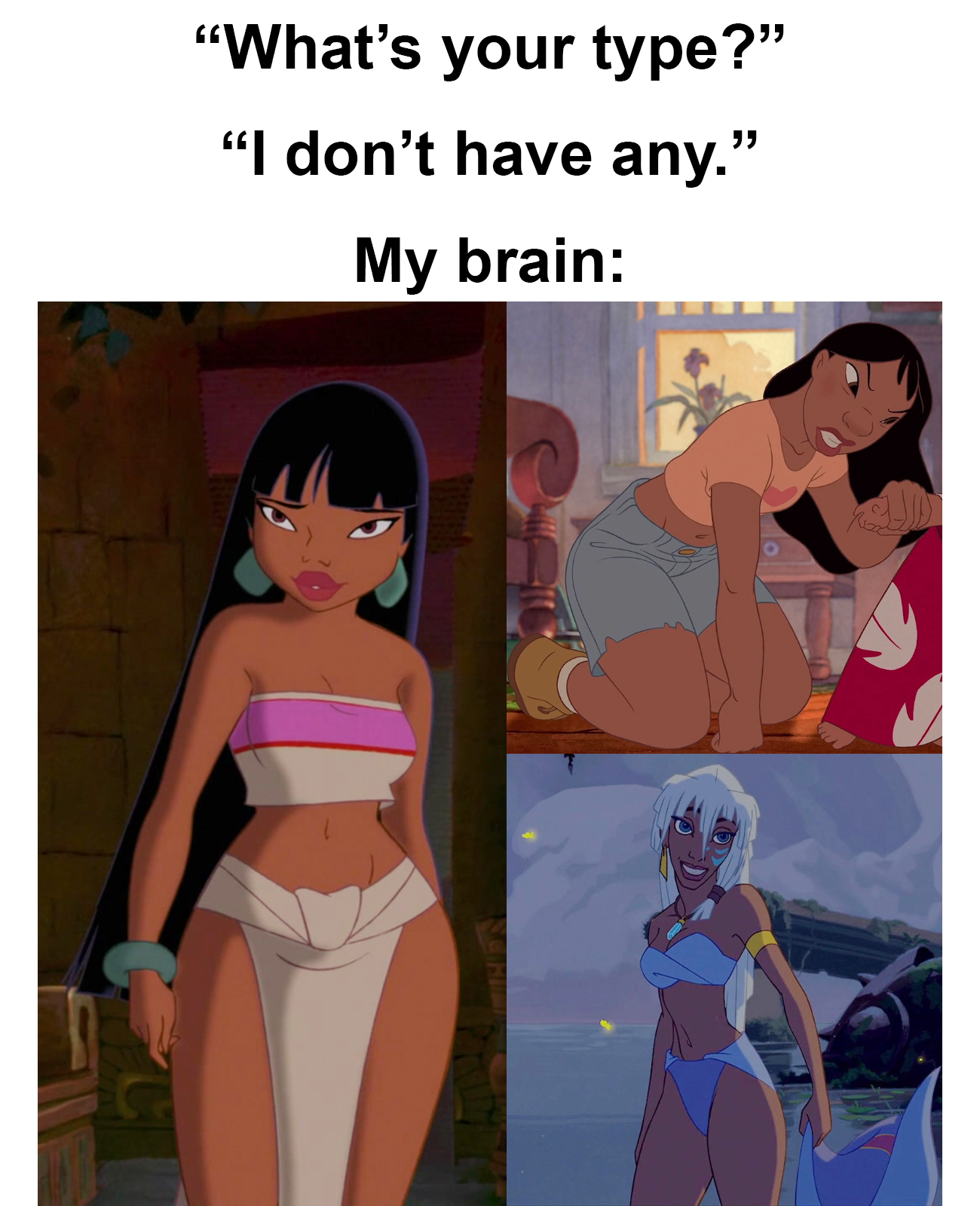 cartoon - "What's your type?" "I don't have any." My brain