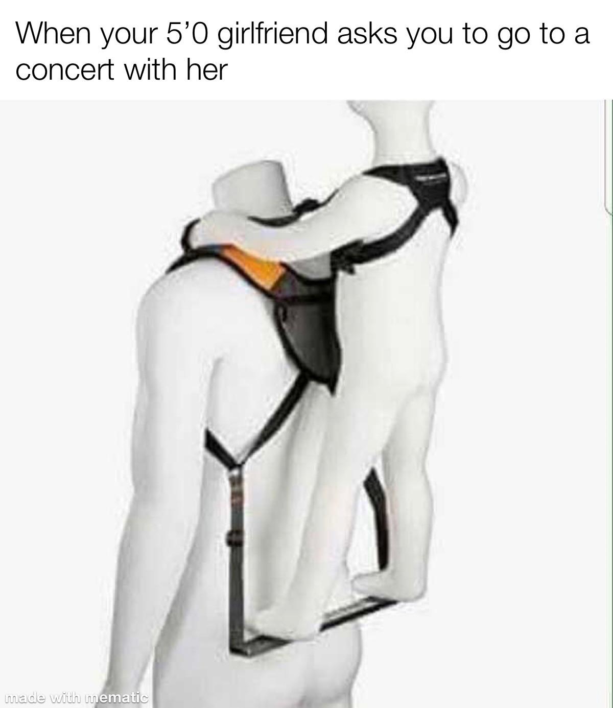 child standing back carrier - When your 5'O girlfriend asks you to go to a concert with her made with mematic