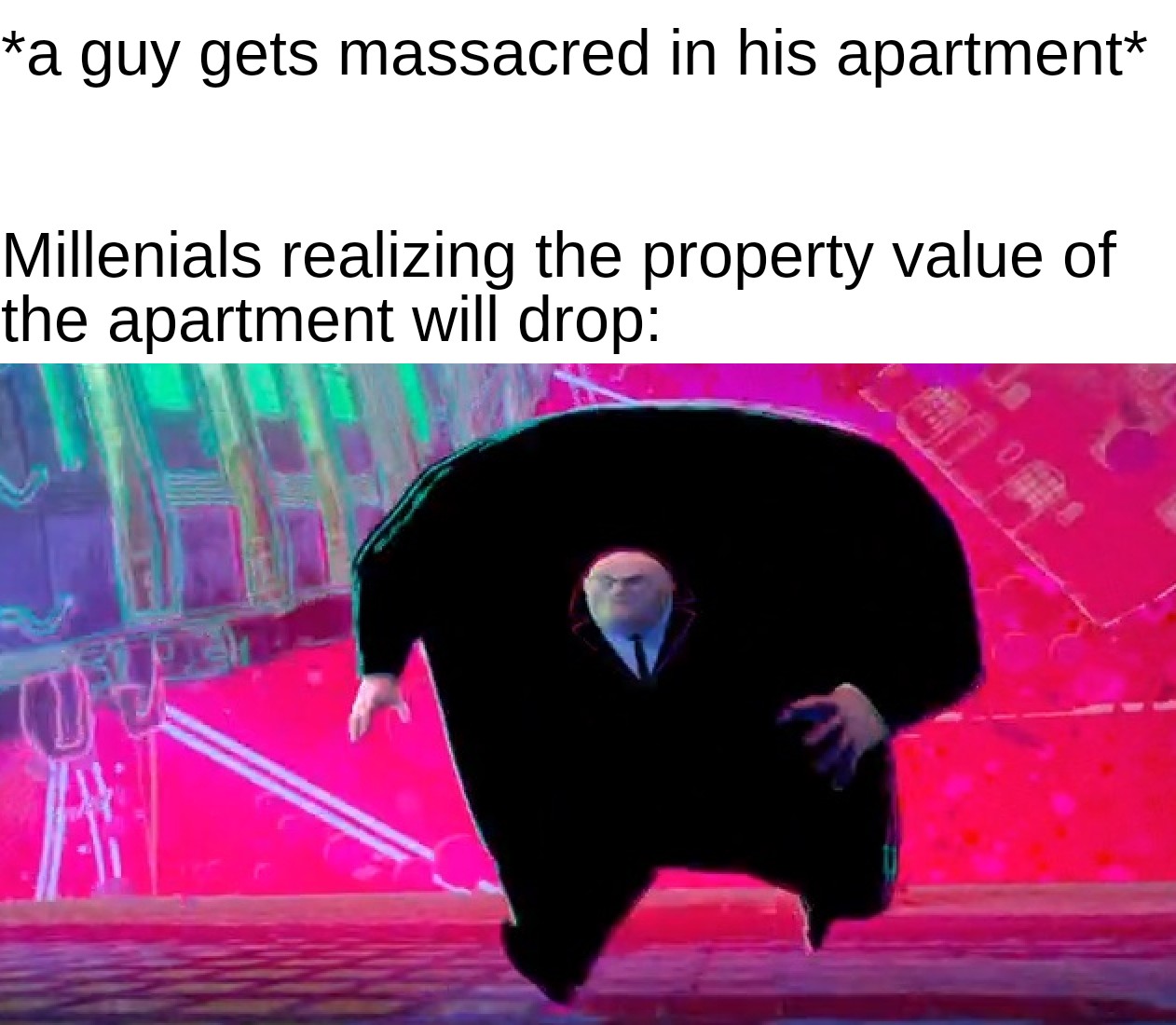relatable minecraft meme - a guy gets massacred in his apartment Millenials realizing the property value of the apartment will drop