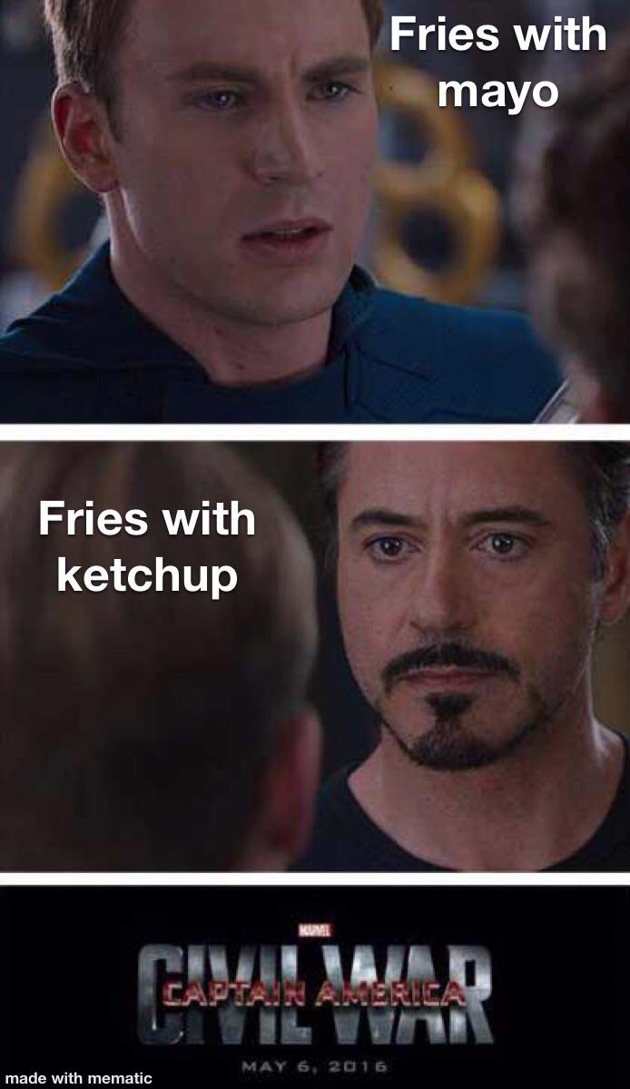 captain america civil war - Fries with mayo Fries with ketchup Kuvi Captain America made with mematic
