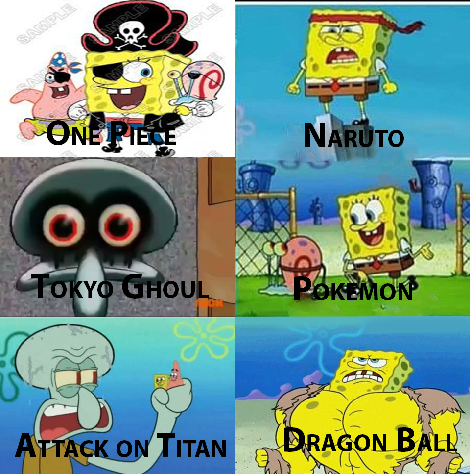 spongebob anime - One Piece Naruto Tokyo Ghoul Pokemon Attack On Titan Dragon Ball