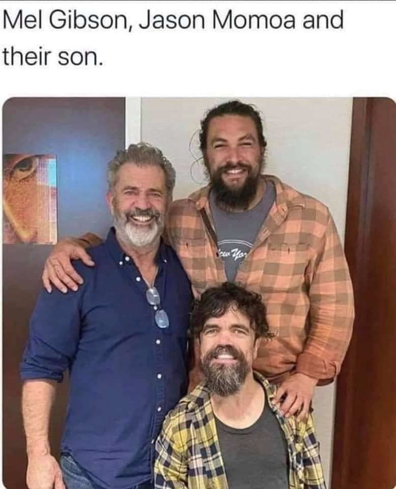 mel gibson jason momoa meme - Mel Gibson, Jason Momoa and their son.