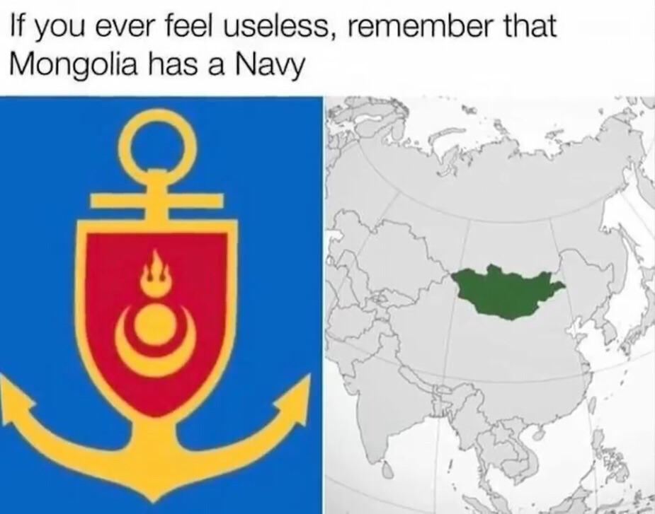 if you ever feel useless just remember mongolia has a navy - If you ever feel useless, remember that Mongolia has a Navy