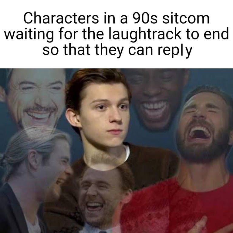 tom holland memes - Characters in a 90s sitcom waiting for the laughtrack to end so that they can
