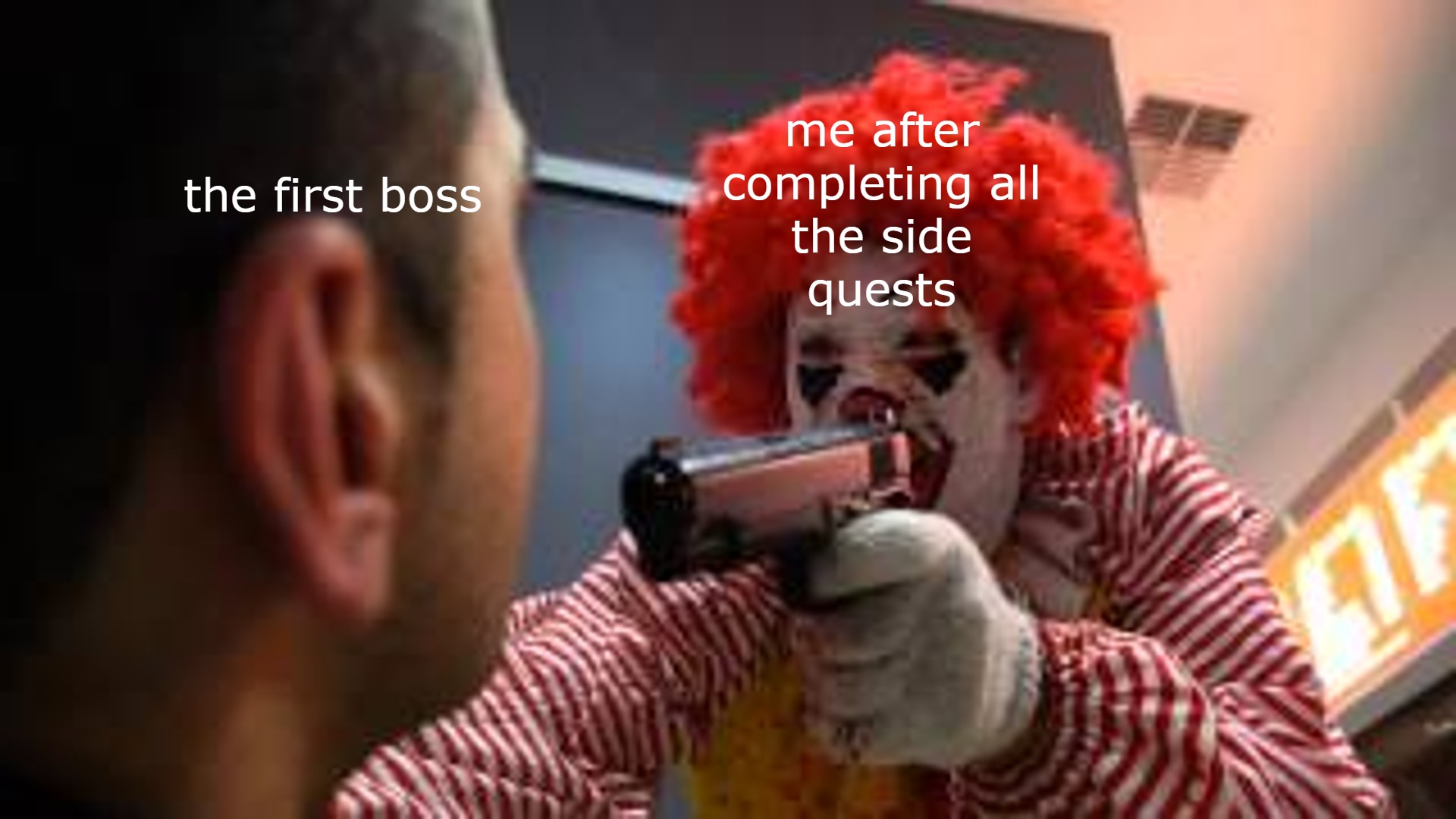 ronald mcdonald exe - the first boss me after completing all the side quests 7