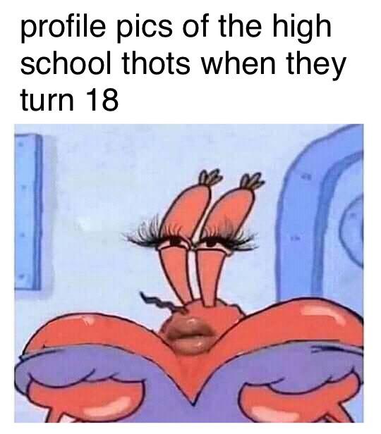 facebook spongebob memes - profile pics of the high school thots when they turn 18