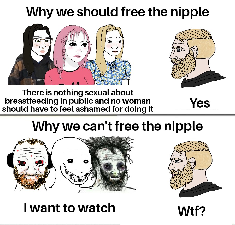 cartoon - Why we should free the nipple afida bol There is nothing sexual about breastfeeding in public and no woman Yes should have to feel ashamed for doing it Why we can't free the nipple I want to watch Wtf?