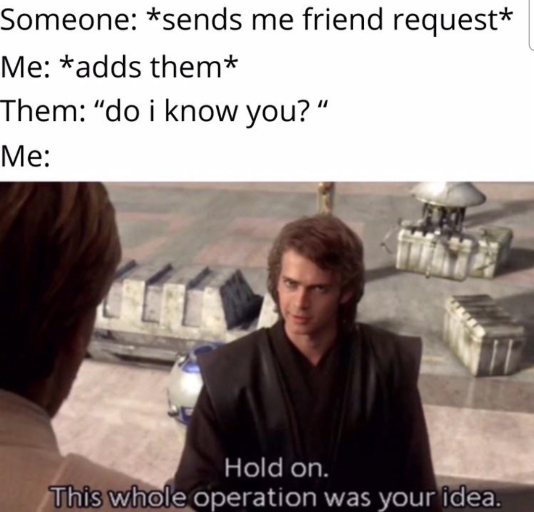 hilarious memes - programming memes - Someone sends me friend request Me adds them Them do i know you?" Me Hold on. This whole operation was your idea.