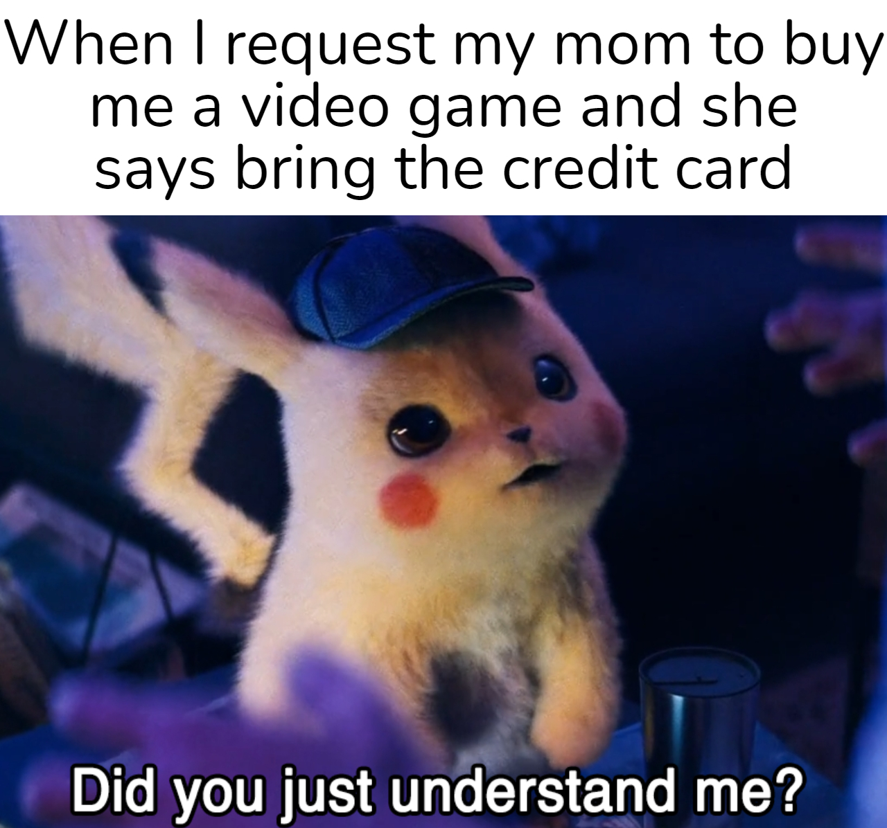 did you just understand me - When I request my mom to buy me a video game and she says bring the credit card Did you just understand me?