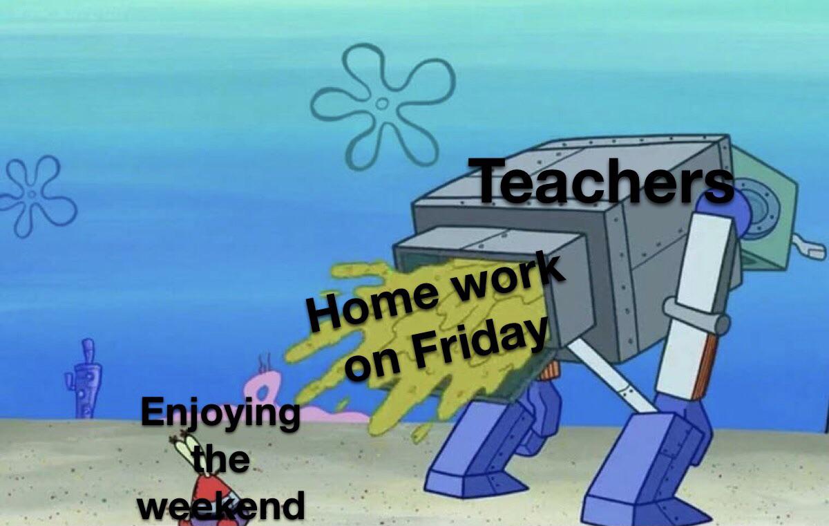 cartoon - 3 Teachers Home work on Friday Enjoying the weekend