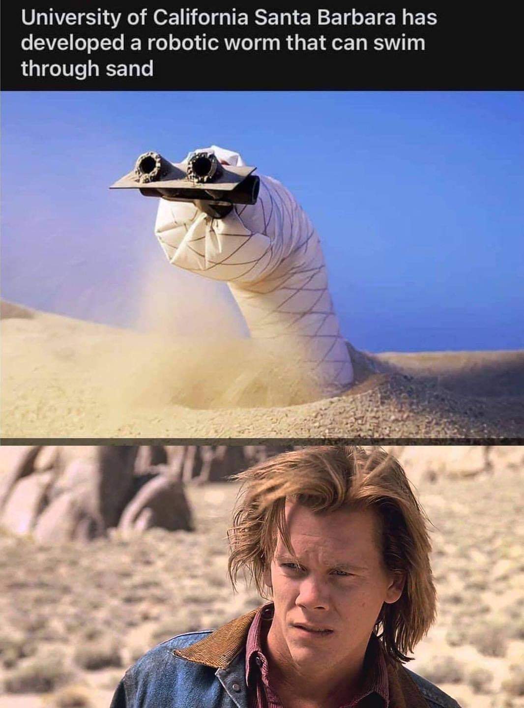 kevin bacon from tremors - University of California Santa Barbara has developed a robotic worm that can swim through sand