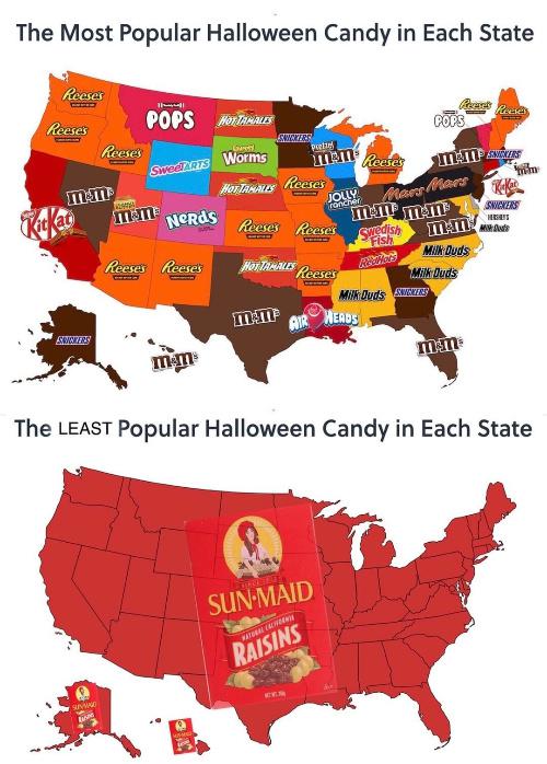 most popular halloween candy in each state - The Most Popular Halloween Candy in Each State 1 Reeses Pops Hoftamalls Reese's Reeses Pops Sw Peet Swers Reeses Sweets Worms Horta Reeses mm Jolly rona Mae Maes mll Nerds mm Swedish mm Fish Swers Hus w us Rees