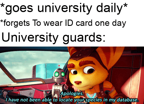 cartoon - goes university daily forgets To wear Id card one day University guards Apologies. I have not been able to locate your species in my database.