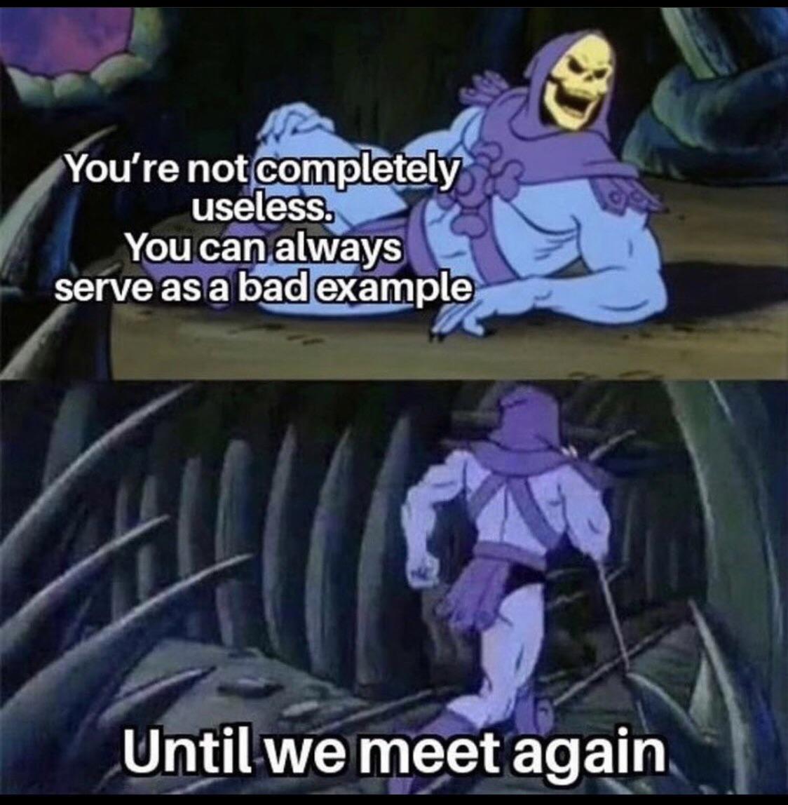 skeletor will be back meme - You're not completely useless. You can always serve as a bad example Until we meet again
