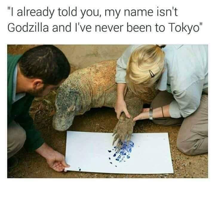 art wholesome - "I already told you, my name isn't Godzilla and I've never been to Tokyo"