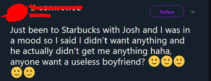 tagalog love quotes - Just been to Starbucks with Josh and I was in a mood so I said I didn't want anything and he actually didn't get me anything haha, anyone want a useless boyfriend? One
