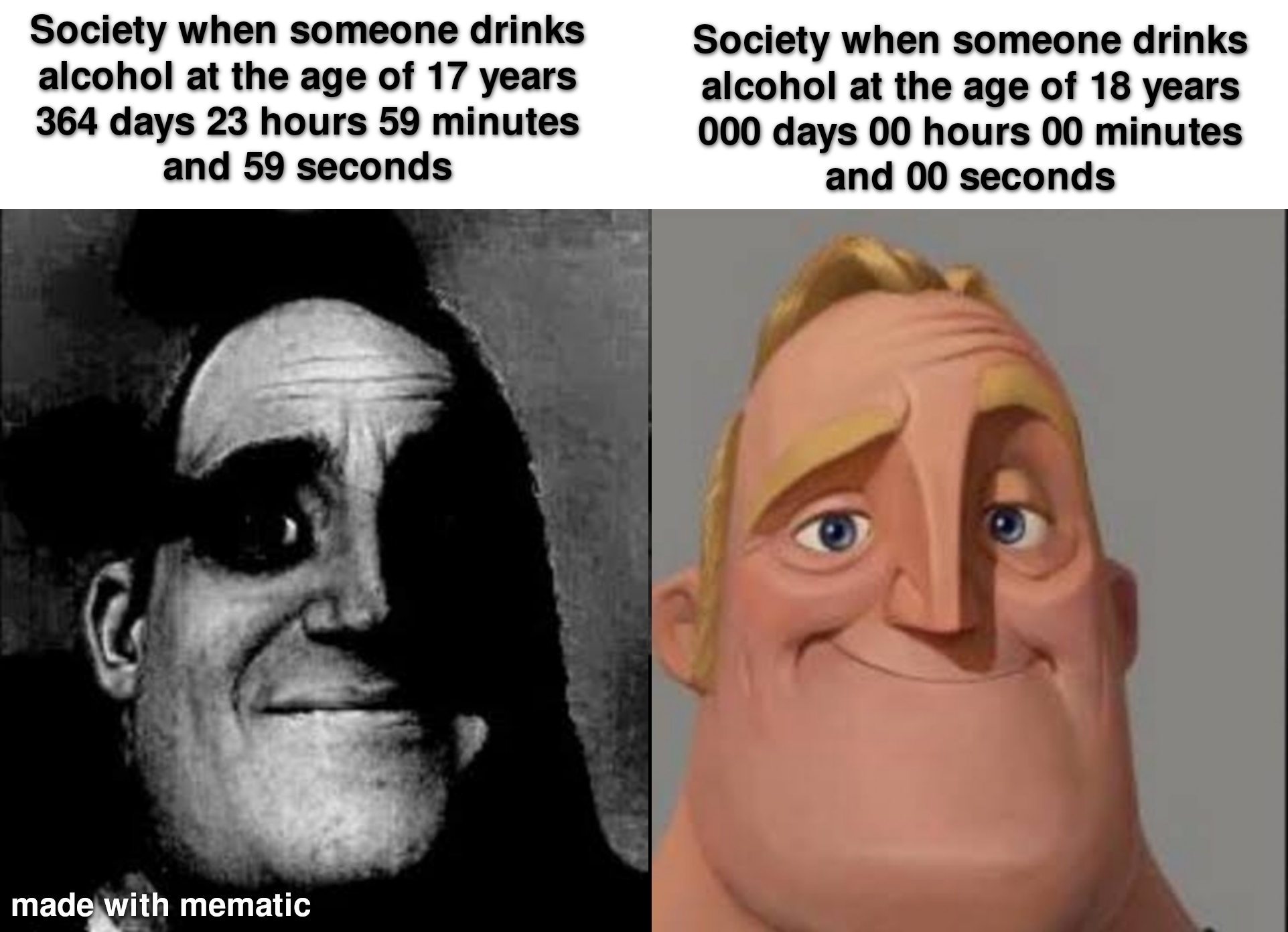 traumatized mr incredible template - Society when someone drinks alcohol at the age of 17 years 364 days 23 hours 59 minutes and 59 seconds Society when someone drinks alcohol at the age of 18 years 000 days 00 hours 00 minutes and 00 seconds made with me