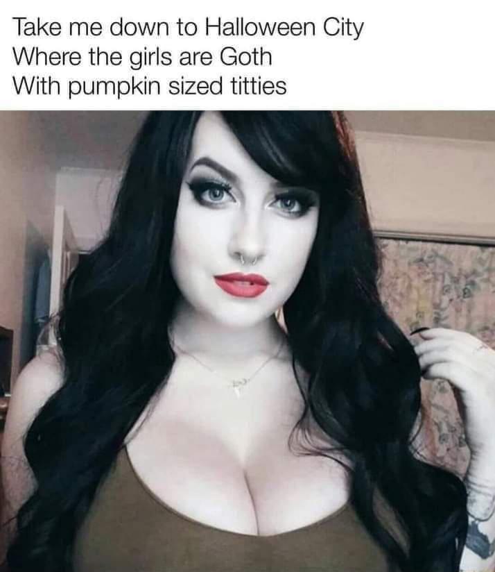 funny pics and memes - take me down to halloween city - Take me down to Halloween City Where the girls are Goth With pumpkin sized titties