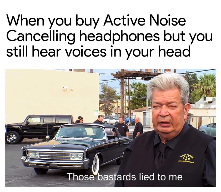 we ve been tricked we ve been backstabbed and quite possibly bamboozled meme - When you buy Active Noise Cancelling headphones but you still hear voices in your head Those bastards lied to me