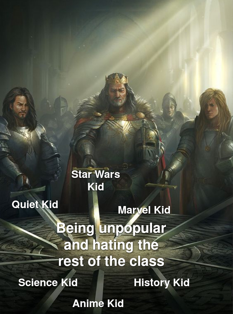 swords united meme - Star Wars Kid Quiet Kid Marvel Kid Being unpopular and hating the rest of the class Science Kid History Kid Anime Kid