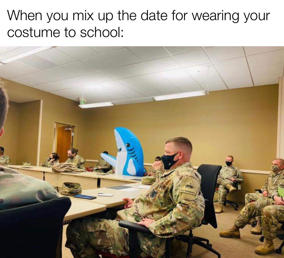 new world mmo meme - When you mix up the date for wearing your costume to school