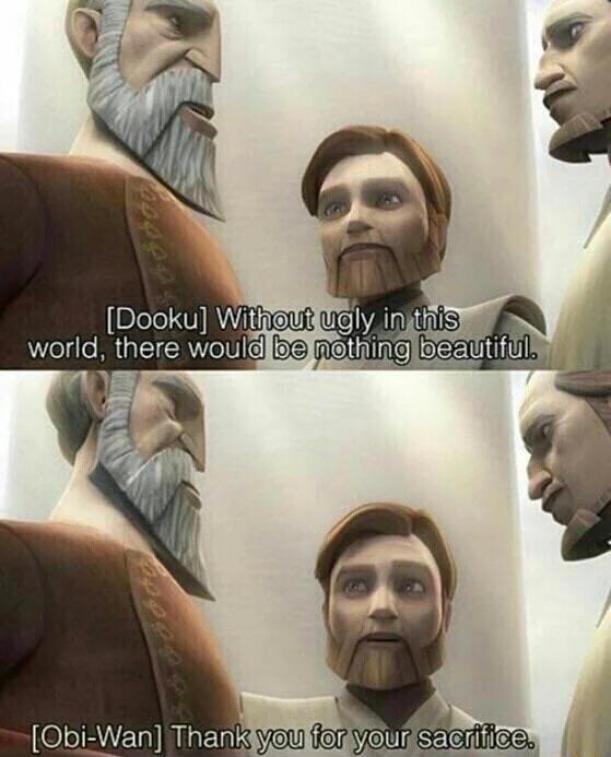 funniest memes - obi wan clone wars meme - Dooku Without ugly in this world, there would be nothing beautiful. ObiWan Thank you for your sacrifice.