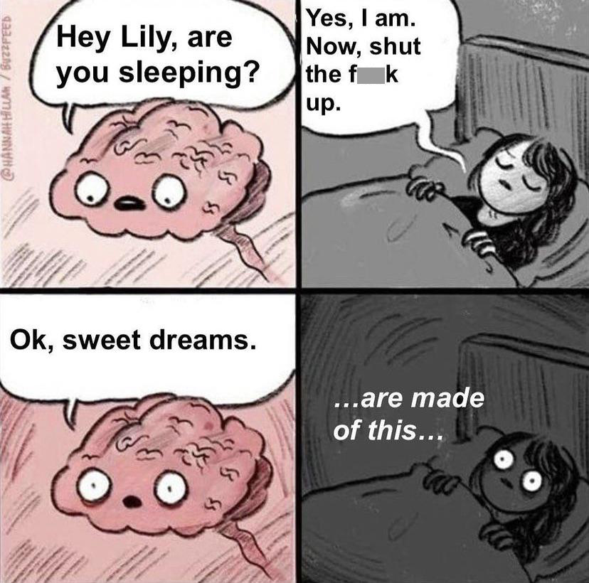 wholesome exam memes - Hey Lily, are you sleeping? Hannah Hur Buzzfeed Yes, I am. I Now, shut the fk up. B al Ok, sweet dreams. ...are made of this... Co that