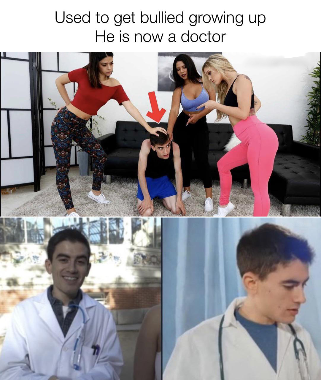 shoulder - Used to get bullied growing up He is now a doctor