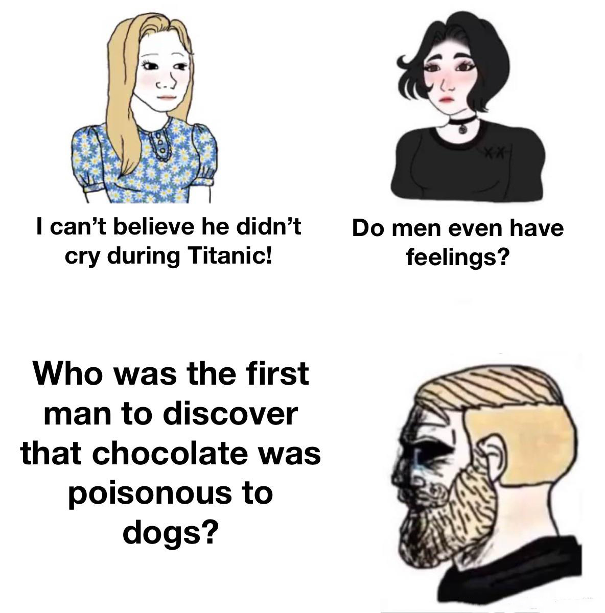 dank memes - keep dogs on lead sign - I can't believe he didn't cry during Titanic! Do men even have feelings? Who was the first man to discover that chocolate was poisonous to dogs?