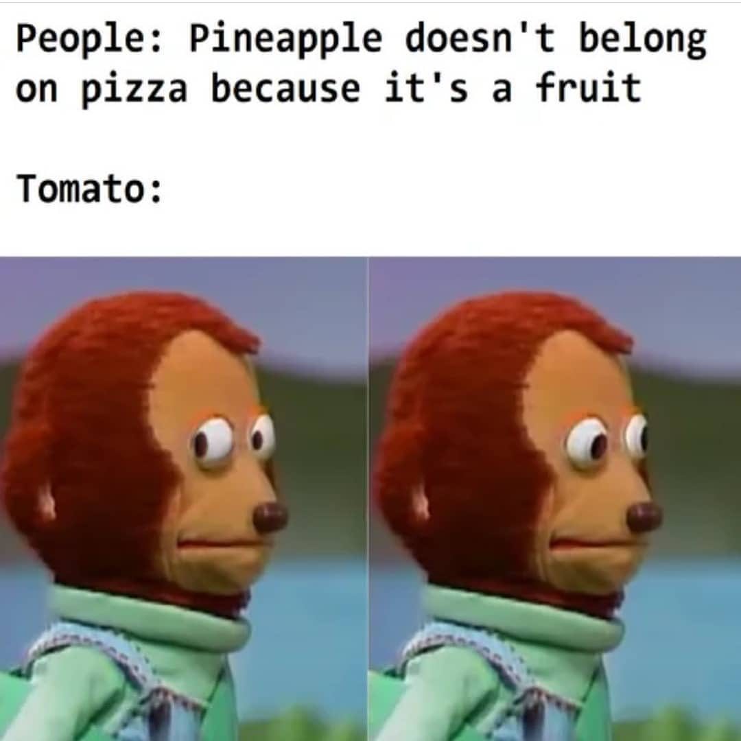 hilarious memes - pineapple doesn t belong on pizza because its a fruit - People Pineapple doesn't belong on pizza because it's a fruit Tomato