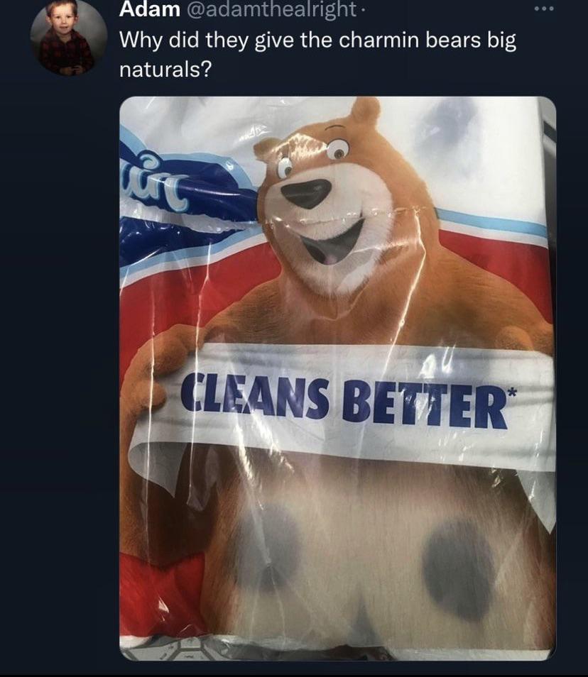 dank memes - funny memes - bare tiddies - Adam Why did they give the charmin bears big naturals? ir Cleans Better