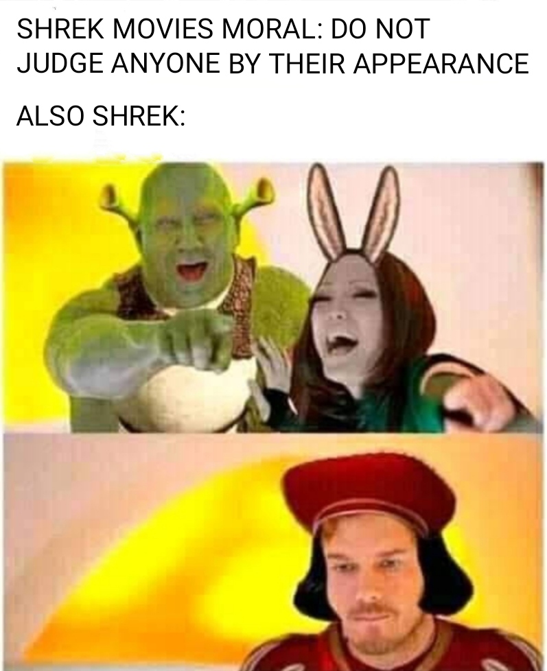 funny memes - shrek meme - Shrek Movies Moral Do Not Judge Anyone By Their Appearance Also Shrek