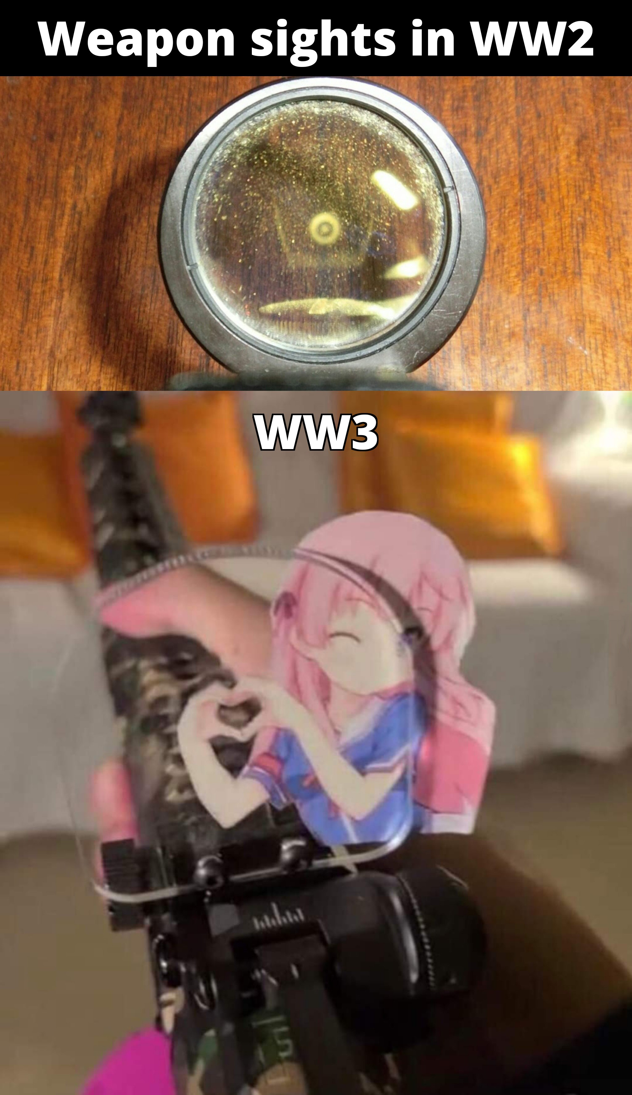 funny memes - Anime - Weapon sights in WW2 WW3