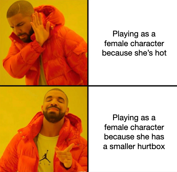 fresh memes - new hampshire meme - Playing as a female character because she's hot Playing as a female character because she has a smaller hurtbox